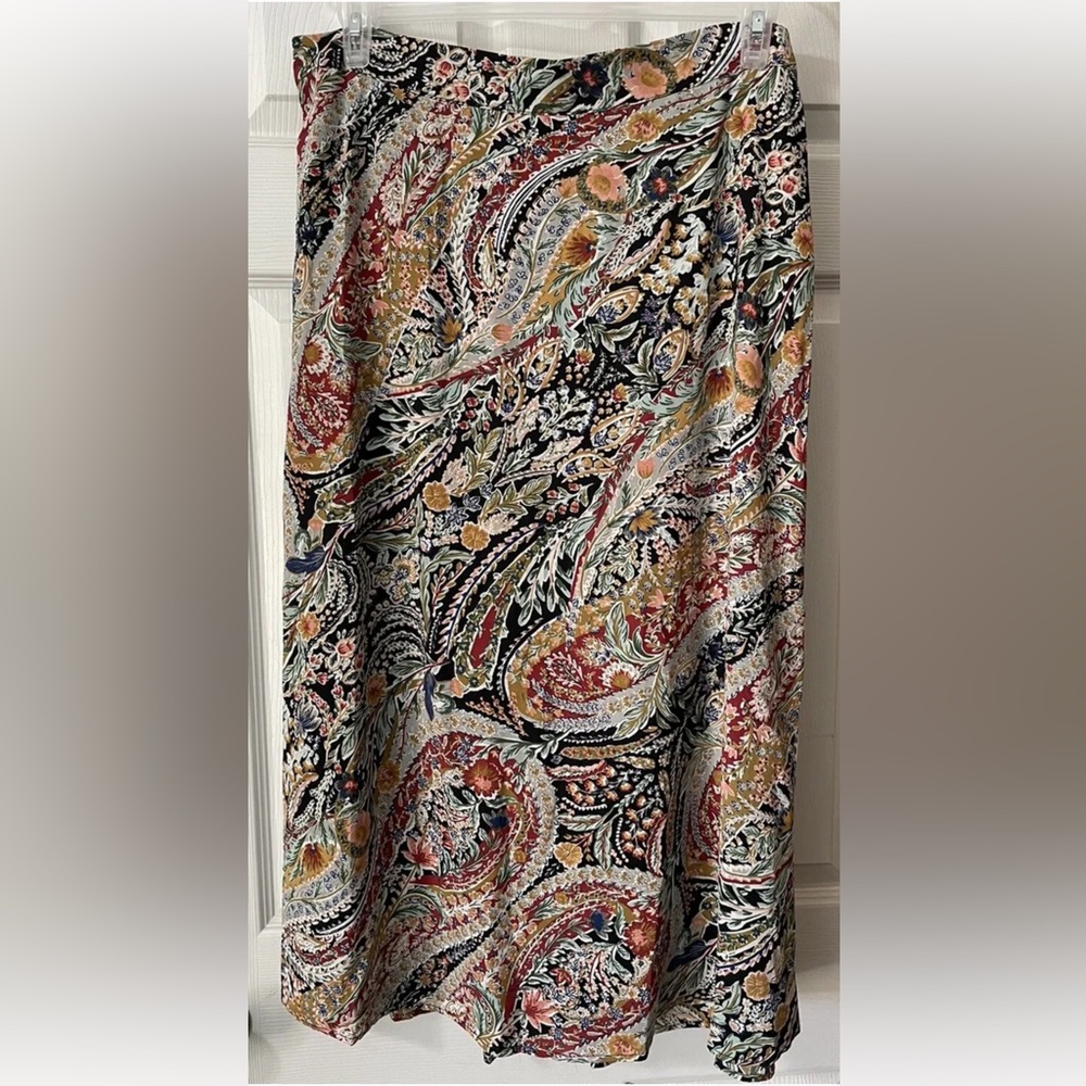 NWT Vince Camuto Womens Size XL Black Floral Pleated Midi Skirt Elastic Waist